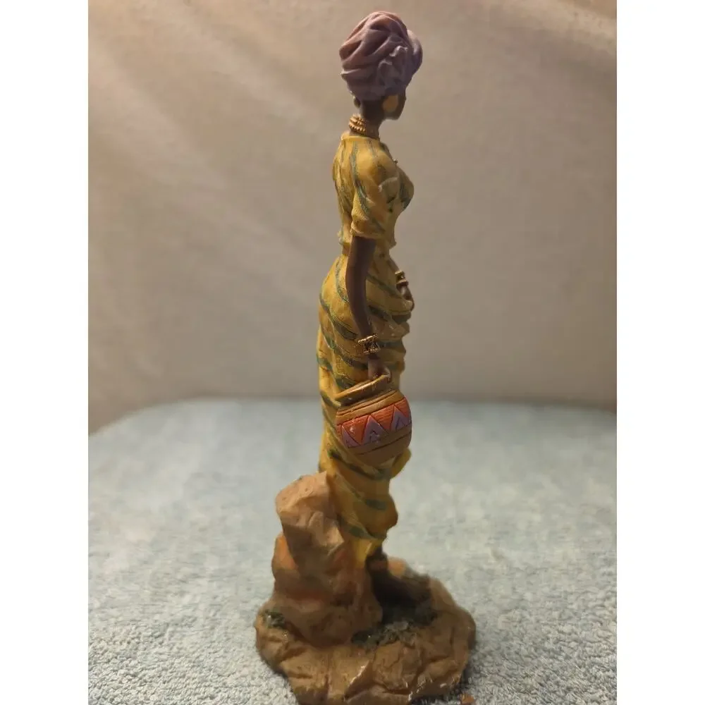 Vintage Ebony Treasures African American Woman Figurine Yellow Dress Water Pot